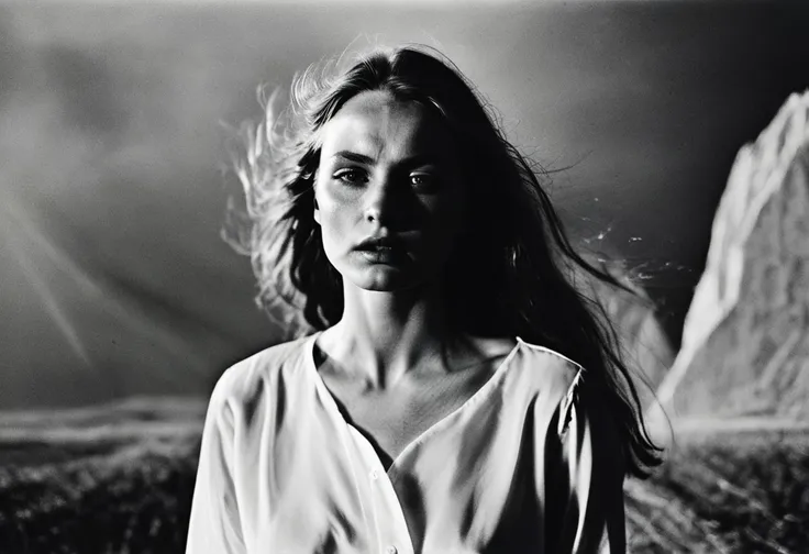 (dark mood masterpiece Photography by Mario Giacomelli:1.2), evil slavic woman, pale skin, long dark blond hair, Stunning b&w 35mm full body photo of a beautiful, perfecteyes, dark circles under eyes, highly detailed skin, (lightest freckles:0.9), standing...