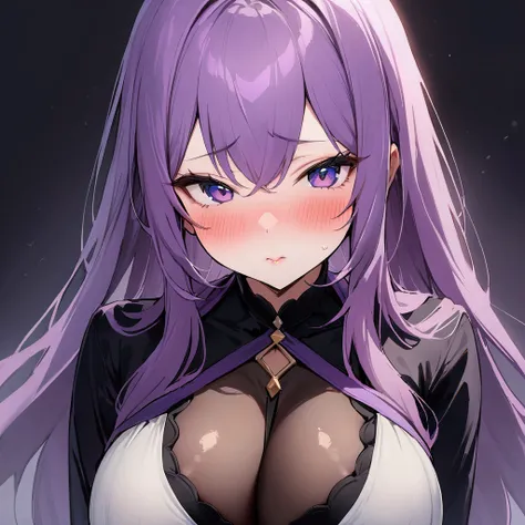 Highest quality, masterpiece, Ultra-high resolution, female、魔female、tits、Big Breasts、魔femaleの服装、Bright purple long hair、Easygoing personality、blush one&#39;s cheeks