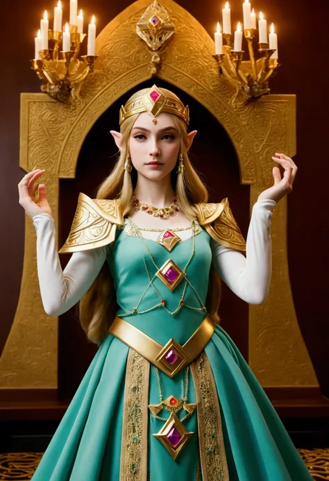 score_9, score_8_climb, score_7_climb, In the midst of a great dance, Princess Zelda from "The Legend of Zelda" The series captivated the room with her grace and wit.. Dressed in royal clothing, She discusses ancient strategies and legends with diplomats.,...