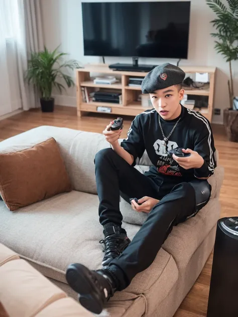 score_9, score_8_up, score_7_up, score_6_up, score_5_up, score_4_up
reisalin stout, choker, beret, streetwear, techwear, fashion,
playing games, playstation controller, excited, sitting, couch, living room