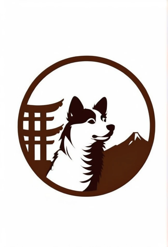 Fashionable logos of temples in Japan

White background
A dark brown-and-white design that is close to white and brown
circle-shaped logo

Inside the circle-shaped logo, a cute Japanese lawn dog is painted small with only a silhouette
small scorched bamboo...