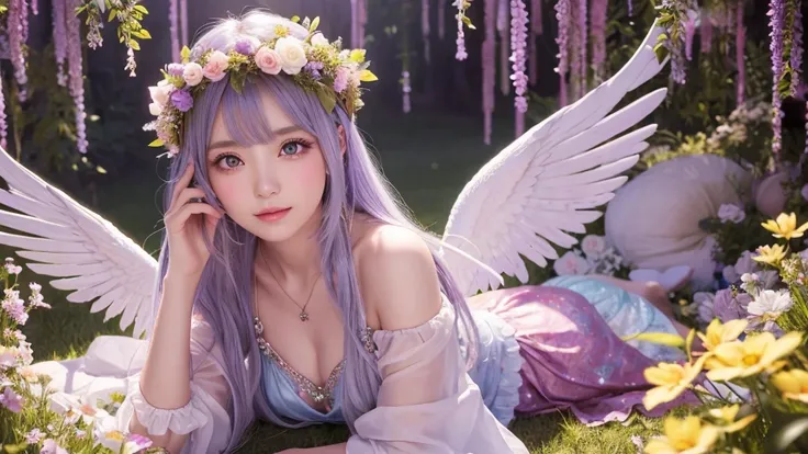 1920×1080、Photogenic reality、heaven、Fantasy、magic、In the fantasy forest、Wrapped in dazzling light、眩Shiiほどの黄金色の光が降り注ぐ、god々Shii、Fantasy、Spreading its large wings、cute、Beauty、Adult female、Big Eyes、一人の美Shii天使の全身の画像を作ってください