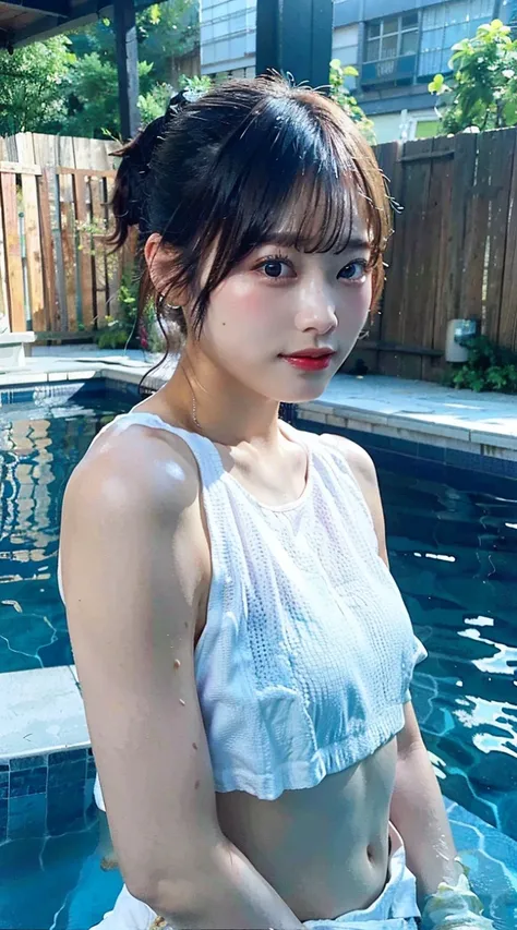 pool、ponytail、front、Completely naked、