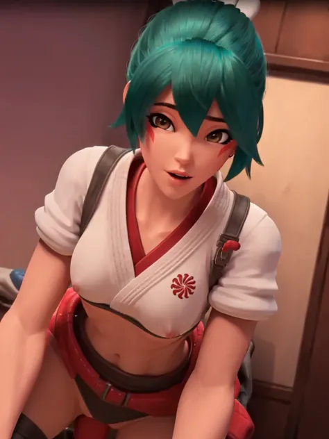 naked, nude, topless, (owkiriko), kiriko (overwatch), green hair:0.7, red fox helmet, red sneakers, sex with viewer, riding your dick, blushing, looking at viewr, no_underwear, pussy, topless, nsfw, , small_boobs, nipples, thicc_ass, , nipples, pussy, pubi...