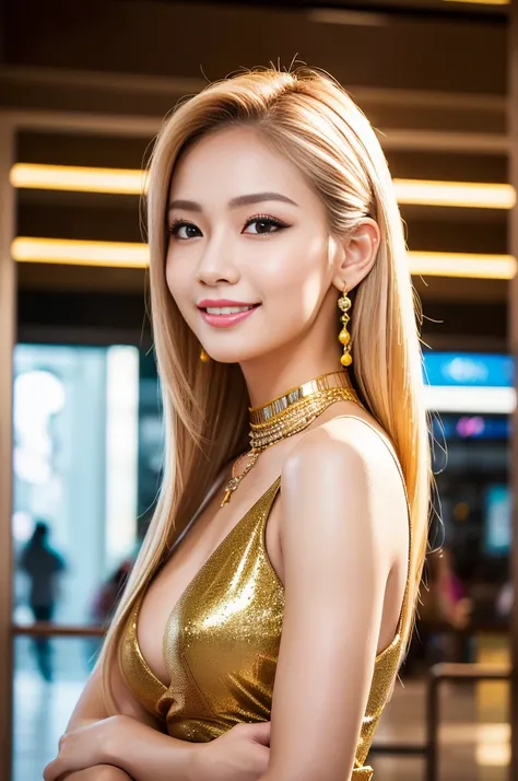 (masterpiece:1.4), (best quality:1.4), ultra high res, ultra high resolution, ((detailed facial features)), HDR, (realistic, photorealistic, photo-realistic:1.37), closeup, sexy seductive Thai woman, (seductive smile), long lashes, beautiful makeup, platin...