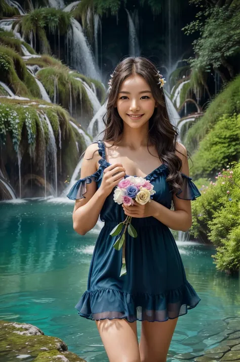 best quality,4k,8k,highres,masterpiece:1.2,ultra-detailed,realistic:1.37,portraits,colorful,soft light,Korean girl, ((Plitvice Waterfalls, Croatia)), flowing hair,beautiful detailed eyes,beautiful detailed lips,longeyelashes,natural beauty,fresh and vibran...