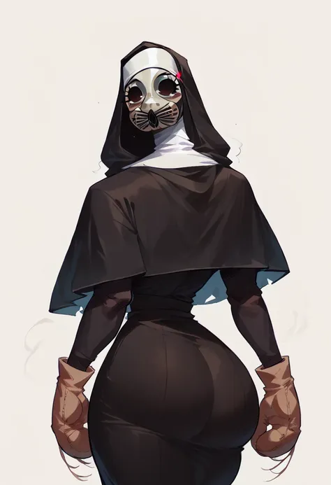 plague doctor, 1 girl, standing alone, hooded cloak, mask, mitts, with no face, plague doctor mask, cao cao,huge boobies, curvy ...