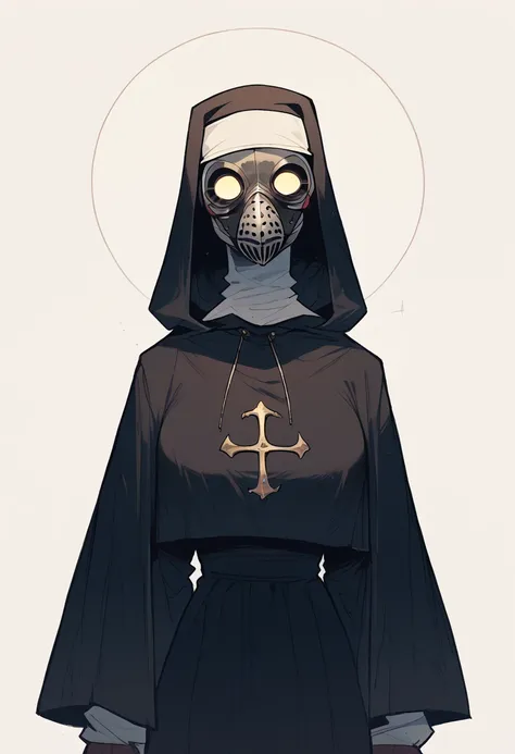 plague doctor, 1 girl, standing alone, hooded cloak, mask, mitts, with no face, plague doctor mask, cao cao,huge boobies(nun clo...