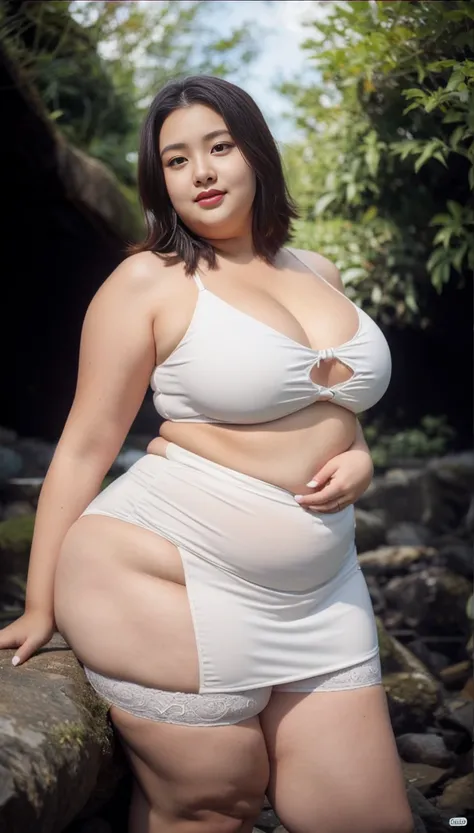 ((best quality)), ((masterpiece)), (detailed), perfect face, araffeTight skirtsShort , thicc, wavy short hair, she has a jiggly fat round belly, bbwchan, wearing tight simple clothes, skinny waist and thick hips, widest hips, her belly is fat and round, so...