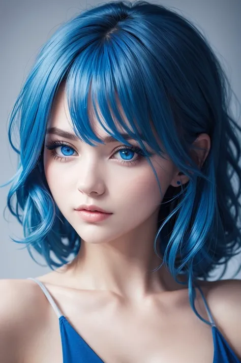 Beautiful woman, blue hair, blue eyes