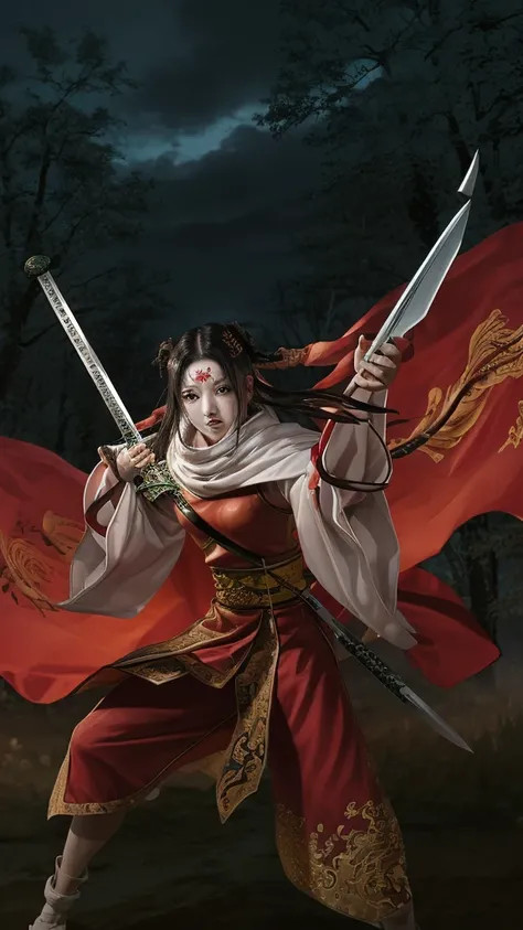 "Create a highly realistic image of a female warrior resembling Kyoukai from the manga series Kingdom. She should have a slender yet athletic build, wearing traditional Chinese armor with intricate details. Her expression is calm and focused, with a myster...