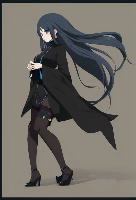 a woman with long blue hair and black stockings, concept art by Kaburagi Kiyokata, trending on pixiv, remodernism, official art, full body, anime