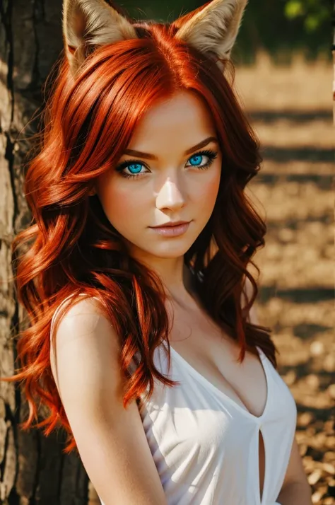 Red headed fox girl with blue eyes