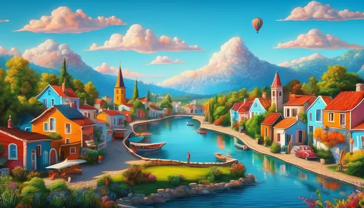 Create imaginative and stunning images demonstrating the style of ((Naive Art)), blue and cloudless sky, hyper realistic, 8k, vibrant colors, sharp and clear image