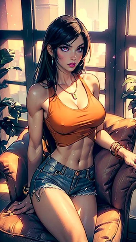 ((1girl, solo ,alone)), ((solo, 1woman, (tifa lockhart, final fantasy vii remake, *see description and examples*,black hair, long hair, red eyes, pink lipstick, woman, lipstick), Extremely detailed, ambient soft lighting, 4k, perfect eyes, a perfect face, ...