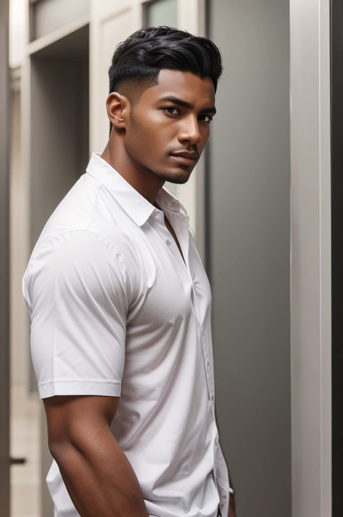 Male character, brown skin ,white shirt , black hair high quality profile pic