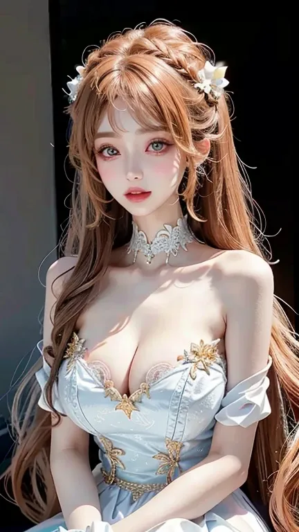 Beautiful woman with perfect figure：1.4，Layered Hairstyles，Protruding cleavage，Sheer Uniform：1.5，Highly detailed face and skin texture，double eyelid，Whitening the skin，collar