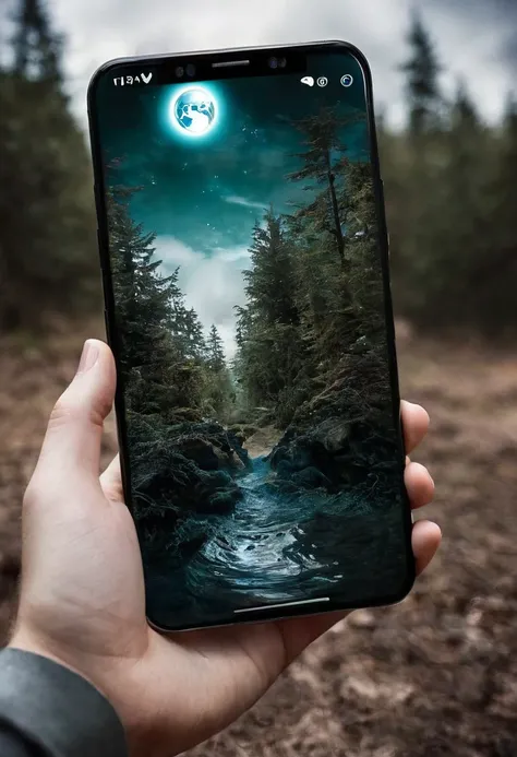 Its very realistic, with a smartphone in your hand and a google map displayed on the smartphone screen, There is a scary space filled with a very frightening atmospherein the depths of the image, The outline of the world appears blurry, outdoor