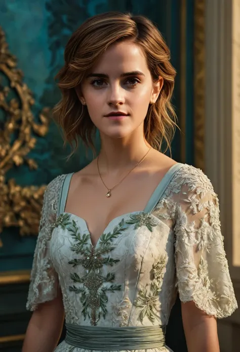 (((Emma Watson))), tall slender woman, 25 years old, full body, photo-realistic, exquisite details, extremely detailed face, striking eyes, beautiful lips, intricate hair, detailed fashion, environmental setting, natural lighting, cinematic composition, vi...