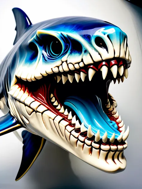 Legendary Sea Shark, In the abyss, Upper Body, masterpiece, Perfect Face, Intricate details, Horror Theme Epoxy_skull 