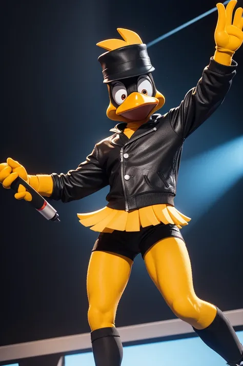 Create 3D image of Daffy Duck as American rapper singer boast 