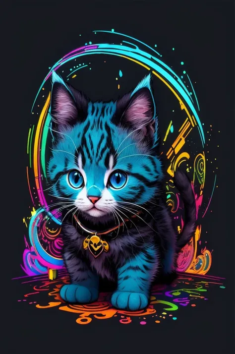 a close-up of a cat with a collar and a collar around its neck, cute detailed digital art, cute digital art, beautiful neon cats, detailed digital art in 4k, cyborg kitten, highly detailed digital art in 4k, Lovely Digital Painting, liquid cat, digital art...