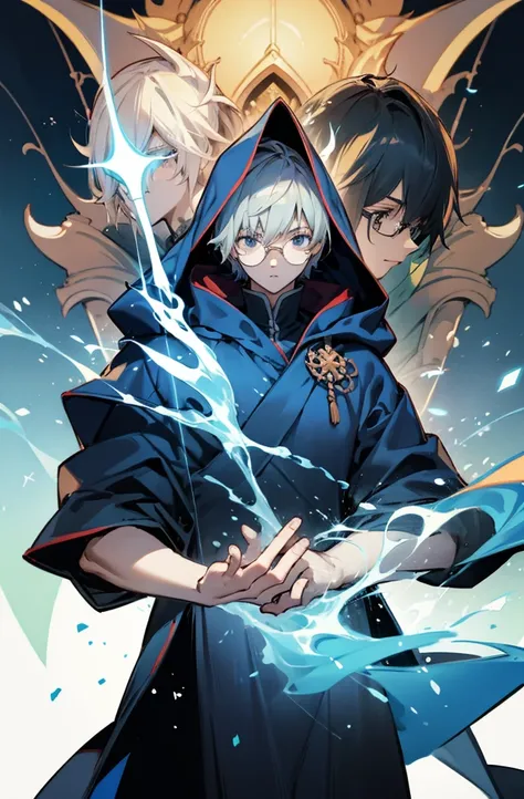 Young male mage with glasses and a hooded robe