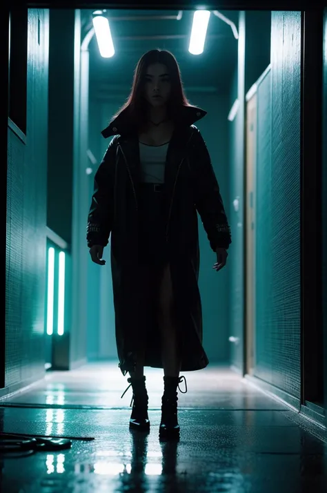 (masterpiece:1.7, best quality, ultra detailed, moonlight lights ratio, ultra realistic:1.3), Cinematic lighting:0.7, from above, a woman in a red dress holding a baseball bat in the rain, cyberpunk photo, blade runner vibes, beautiful cyberpunk samurai, c...