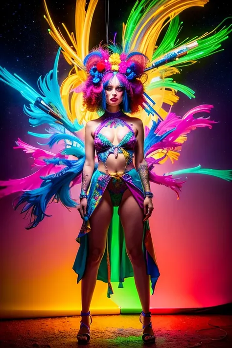 Glow in the dark ，Paint splatter，Captivating psychedelic surreal neon amazing universe beautiful gorgeous women in a bright colorful neon light，Mark Ryden、Daniel Merriam、Bright neon colors in the style of Frank Frazetta and Boris Vallejo, 、Fashion clothes，...