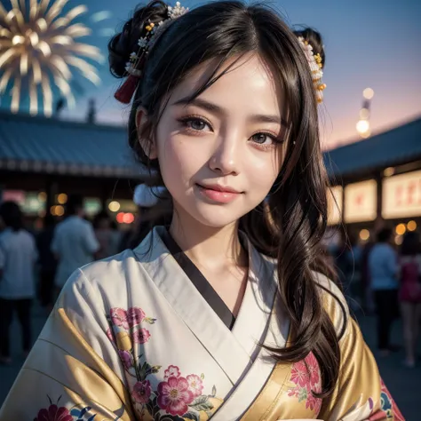 (((maximum quality, 8K, work of art))), sharp focus, (pretty woman with perfect figure), 苗条, (coiffure: High above)), ((kimono: Cane)), Street: 1.2 Highly detailed texture of face and skin Detailed eyes Double eyelids Random posture, (ssmile),sHigh aboveer...