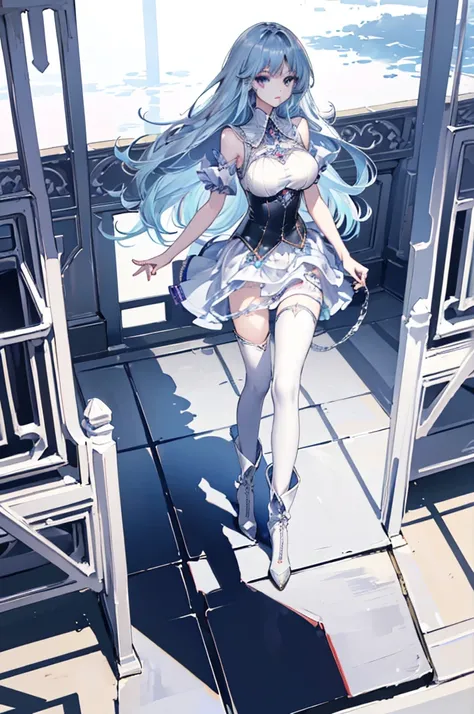 ((Full body, standing)) ((Long legs, beautiful legs, big breasts)) ((Beautiful Empress)) ((Leather mini skirt, Tights, high heel boots)) ((Gothic fashion)) ((Long silver-blue hair, silver eyes)) ((anatomically correct))