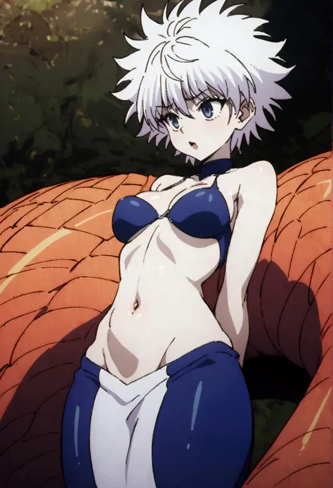 killua zoldyck ahegao,  big breast, navel, and lamia body