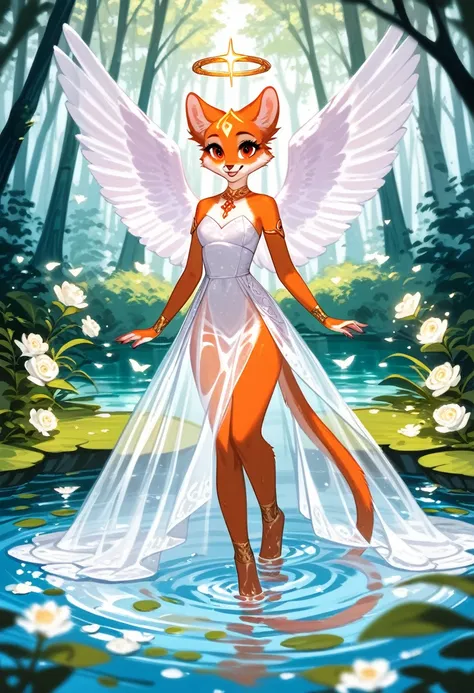 Top quality ultra-fine illustrations, bathing in water, beautiful refraction of water, white dress soaked in water, transparent clothing, Rich colors, Dreamy, mystical, Tarot Card, erotic(In the forest where the stream flows, Backlighting)(beautiful face a...