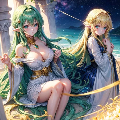 Imagine an anime girl with ethereal beauty, as if it had been sculpted by the same artists who painted the stars in the night sky. Her hair flows like a waterfall of golden threads, capturing sunlight in every strand. His eyes are two bright emeralds, full...