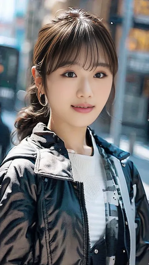 realistic photos odebt (1 cute korean star) shoulder-length hair, light makeup, middle breast size, wearing a down coat, in the ...