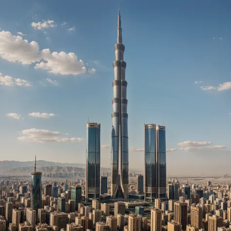 Tehran Milad Tower surrounded with a few tall skyscrapers