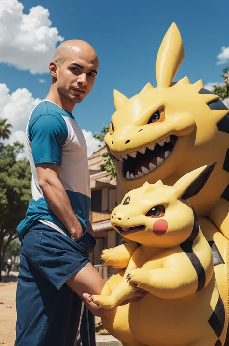 Garoto careca com pokemon sandshrew