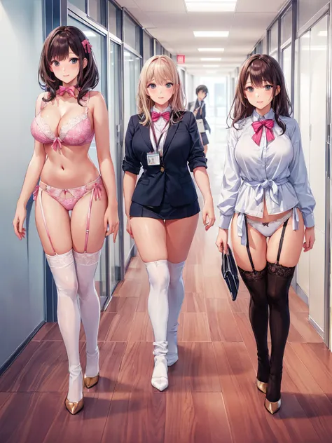 ((二人のIn underwearの女性はセクシーにOffice corridorを歩いている:1.4), Beautiful Anime Women, Beautiful art style, Anime characters, ((Smooth texture, Realistic texture, Anime CG Style)), ((Highest quality)), (Very detailed), (Very detailed CG 統合 8k 壁紙), Very detailed, Hig...