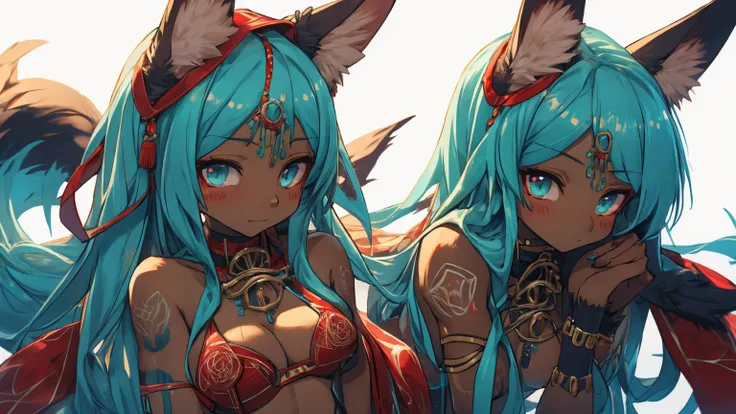 Miku Hatsune,Arabic, tanned skin, High Definition, kitsune ears, tribal tattoo, shy girl, Small breasts add_detail 