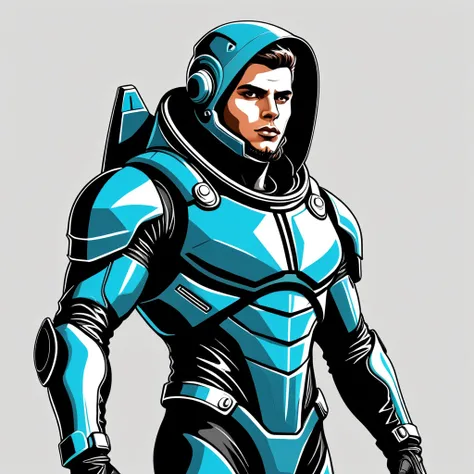 man in outfit from another planet, vector graphics, strong contours
