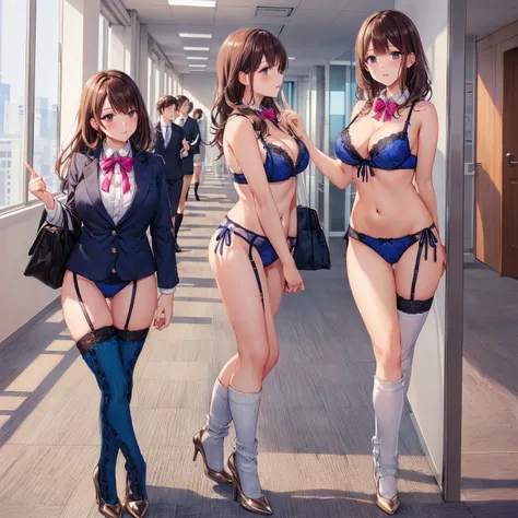 ((二人のIn underwearの女性はセクシーにOffice corridorを歩いている:1.4), Beautiful Anime Women, Beautiful art style, Anime characters, ((Smooth texture, Realistic texture, Anime CG Style)), ((Highest quality)), (Very detailed), (Very detailed CG 統合 8k 壁紙), Very detailed, Hig...