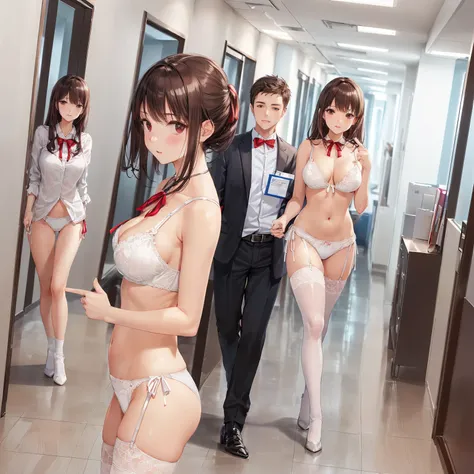 ((二人のIn underwearの女性はセクシーにOffice corridorを歩いている:1.4), Beautiful Anime Women, Beautiful art style, Anime characters, ((Smooth texture, Realistic texture, Anime CG Style)), ((Highest quality)), (Very detailed), (Very detailed CG 統合 8k 壁紙), Very detailed, Hig...