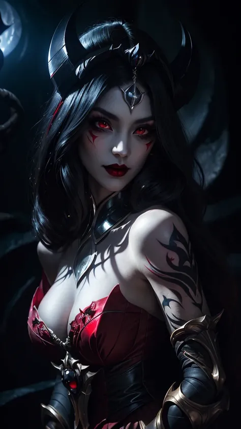 Beautiful devil woman from hell, (in the darkness: 1.6), Surreal female portrait by David Hockney and Alphonse Mucha, fantasy art, korean doll, photorealism, dynamic lighting, art station, poster, Volumetric lighting, The facial details are very rich, 8k, ...