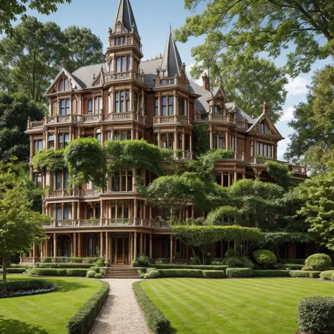 Large Victorian mansion with realistic garden 