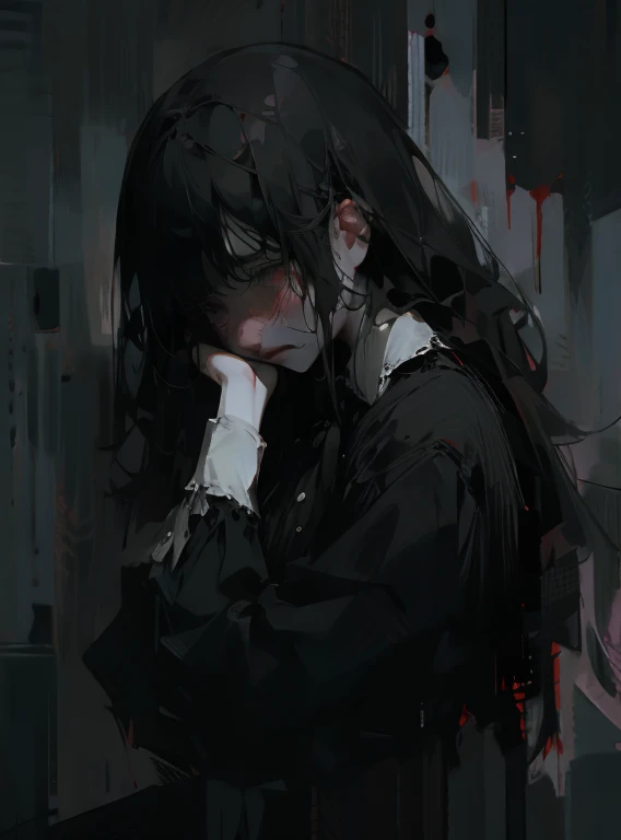 Bloodstains, horror, sad, girl, very detailed 