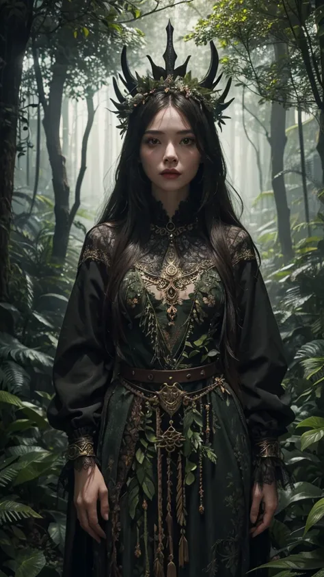 woman in a mythical forest, of dead plants，work of art, face perfect, details Intricate, horror themed stopmotion, It used to be beautiful,An artistic photo,lesbian full body in high resolution, high quality of details