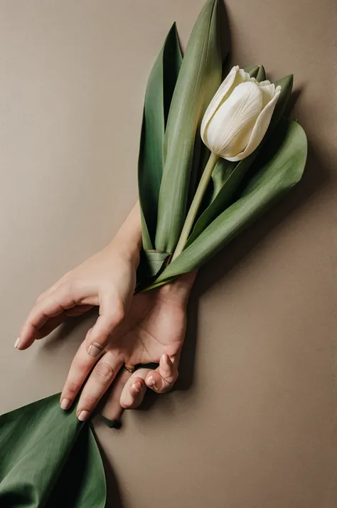 A mens hand with tulip
