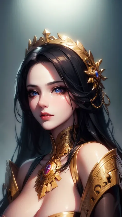 a detailed portrait of boa Hancock, beautiful detailed eyes, beautiful detailed lips, extremely detailed face and features, long eyelashes, black hair, big breast, cute expression, detailed clothing, intricate details, highly detailed, 8k, photorealistic, ...