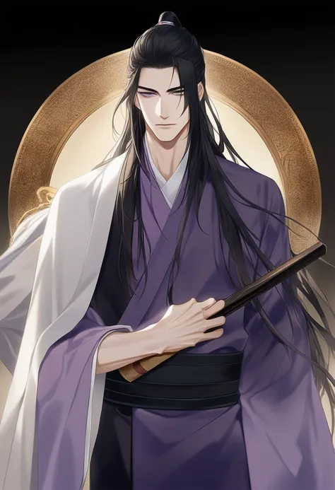 (masterpiece, best quality:1.2), 1male, solo, jiang cheng, mo dao zu shi, mdzs, purple and black clothes, purple eyes, long blac...