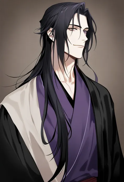 (masterpiece, best quality:1.2), 1male, solo, jiang cheng, mo dao zu shi, mdzs, purple and black clothes, purple eyes, long blac...